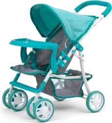 Cochecito para muñecas Milly Mally Kate, turquesa‑gris
