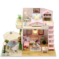 Casa de muñecas de madera para montar con LED, 19,5 cm