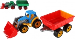 Tractor de plástico de colores con cargador y remolque