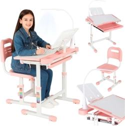 Escritorio infantil evolutivo con silla y lámpara LED, rosa