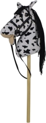 Caballo de palo de peluche con sonido, 70 cm, blanco‑negro (appaloosa)