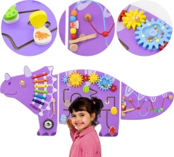 Tablero sensorial de pared de madera triceratops