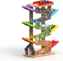 Gran pista de carreras de madera con 6 rampas para niños