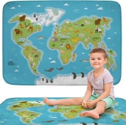 Alfombra infantil suave – tapete de juego mapa del mundo con animales 100 × 150 cm Achoka