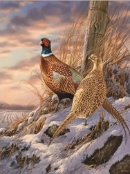 Pintura de diamantes Faisanes en invierno 30 × 40 cm
