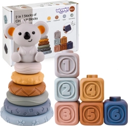 Cubos sensoriales y anillos apilables 3 en 1 de silicona suave con koala WOOPIE