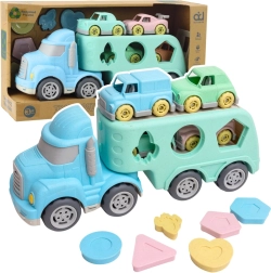 Conjunto de camión de carga en colores pastel con cochecitos y caja clasificadora de plástico reciclado