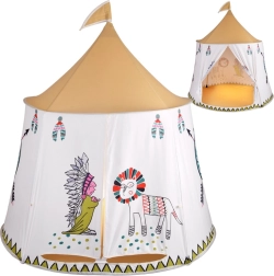 Tienda tipi infantil redonda con ventanas y cortinas