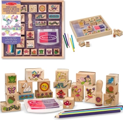 Melissa & Doug set creativo de sellos de madera Jardín de hadas (20 motivos, tinta y ceras)
