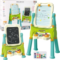 Pizarra educativa de doble cara con soporte y accesorios verdes 3 en 1