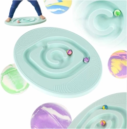 Tabla de equilibrio infantil con laberinto de canicas, color menta