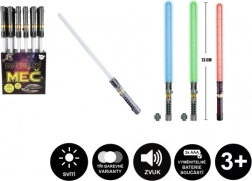 Espada de luz con sonido y luz, 73 cm, plástico, 3× AAA, 3 colores