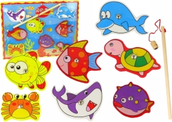 Set de pesca magnético de madera con peces de colores
