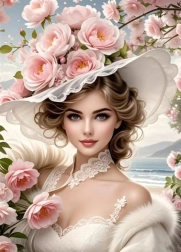 Pintura de diamantes – niña con sombrero floral 30 × 40 cm