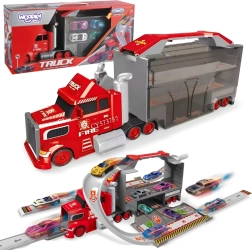 Camión de bomberos Woopie con garaje y pista de carreras