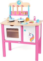 WOODY cocina infantil de madera unicornio – 17 piezas de accesorios, altura 50 cm