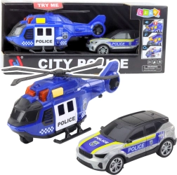 Set de policía: helicóptero y coche con luces y sonidos