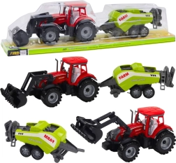 Tractor rojo con cargador y empacadora de heno – juguete de granja de plástico