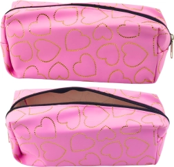 Estuche escolar rosa con corazones dorados