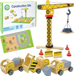 Set de construcción de madera 5 en 1 con grúa y vehículos de obra WOOPIE GREEN