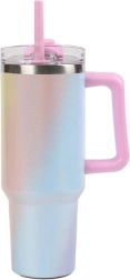 Vaso térmico grande con pajita – arcoíris