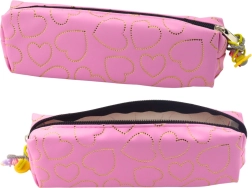 Estuche rosa con corazones dorados