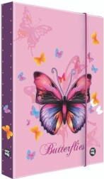 Caja para cuadernos A5 Mariposa – archivador laminado morado con goma elástica