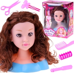 Cabeza de peinado con accesorios para niños, muñeca castaña 20 cm