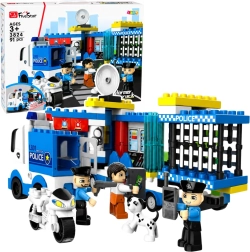 Set de construcción policial: comisaría con camión y moto (91 piezas)