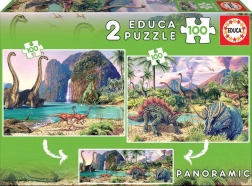 Puzzle panorama Mundo de dinosaurios 2×100 piezas