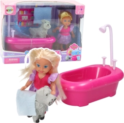 Mini set de muñeca con bañera y perrito blanco