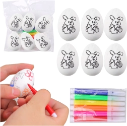 Huevos de poliestireno para pintar de Pascua con motivo de conejito, 6 uds con rotuladores