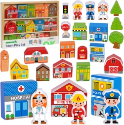 Tooky Toy ciudad de madera – edificios y figuritas