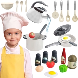 Woopie set de cocina para pequeños chefs, ollas, sartén y tetera, blanco, 32 piezas