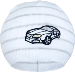 Gorro de punto primaveral New Baby con cochecito blanco/gris claro