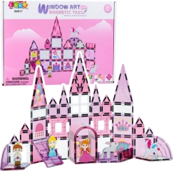 Bloques de construcción magnéticos para niñas con ventanitas, rosa, 50 piezas