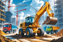 Puzzle Tractor con retroexcavadora cargadora de 60 piezas