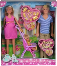 Familia feliz – muñeca embarazada Steffi, Kevin, muñeca Evi, bebé y accesorios