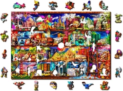 Puzzle de madera de doble cara WOODEN CITY – estantería de libros de viajes, 505 piezas