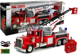 Camión de bomberos infantil con mando a distancia con escalera giratoria y extensible, luces y sonidos 1:18