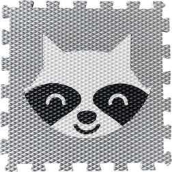 Alfombra de rompecabezas de espuma para niños con mapache – gris claro