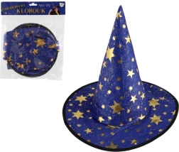Sombrero de bruja/mago infantil azul‑dorado, diámetro 38 cm