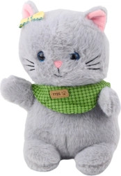 Juguete de peluche: gatita gris con bufanda verde, 22 cm