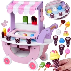 Puesto de helados de madera en tonos pastel con ruedas y 8 tipos de helado