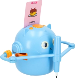 Robot educativo interactivo para aprender a dibujar y escribir, tarjetas y rotuladores, azul