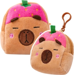 Cartera de felpa con colgante capibara fresa rosa 9,5 × 8 cm
