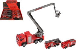 Camión de bomberos de plástico 14 cm con mecanismo de retroceso (pull-back), 2 variantes, caja de 8 uds