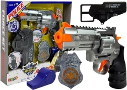 Set policial con revólver de 20 cm, placa, funda y silbato con luz y sonido