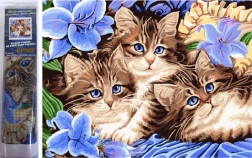 Pintura de diamantes Tres gatitos entre flores 30 × 40 cm