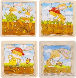 Puzle de madera por capas del huerto de verduras – desarrollo de la zanahoria (goki)